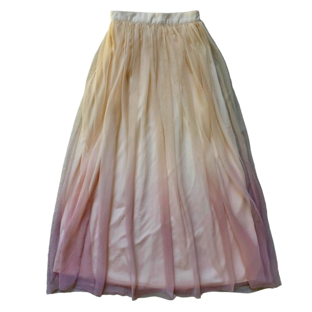 Princess Fairycore Cottagecore LC Lauren Conrad Runway Maxi Ombre Skirt Pink Tan